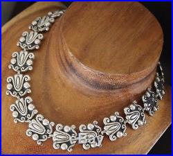 Vtg LOPEZ Mexico Sterling Art Deco Repousse Link 17 In Necklace 60 Grams TAXCO