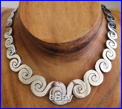 Vtg Mexico Silver Art Deco Swirl Puzzle Link Necklace Earrings 142 Grams TAXCO