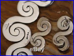 Vtg Mexico Silver Art Deco Swirl Puzzle Link Necklace Earrings 142 Grams TAXCO