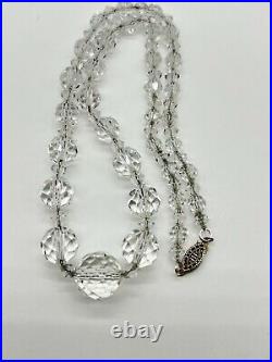 Vtg Necklace Rock Crystal Bead Spacers Sterling Clasp Chain 20s 30s Art Deco B9