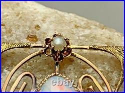 Vtg Victorian 10K Yellow Gold Art Deco Pendant Necklace Opal Pearl 2.77g Jewelry
