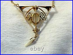 Vtg Victorian 10K Yellow Gold Art Deco Pendant Necklace Opal Pearl 2.77g Jewelry