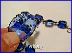 Vtg Victorian Sterling Silver Art Deco Necklace Faceted Blue Crystals Open Back