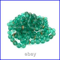 WMF MYRA Glass Necklace Green Frosted Satin Beads 48 Long Antique Vtg Art Deco