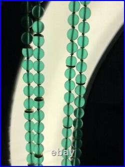 WMF MYRA Glass Necklace Green Frosted Satin Beads 48 Long Antique Vtg Art Deco