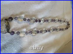 WOW! ASIAN Antique Art Deco Carved Crystal, AMETHYST-GOLD Filled 16- Necklace