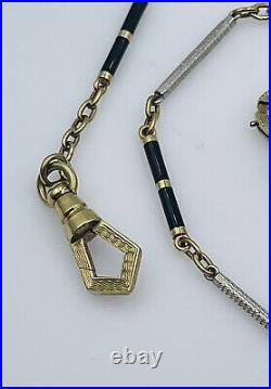 Walter Lampl Antique Art Deco 14k Gold & Platinum Enamel Watch Chain Necklace