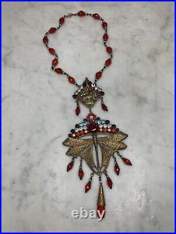 Womens Vintage Necklace Bohemian Glass Art Deco Egyptian Revival Filigree