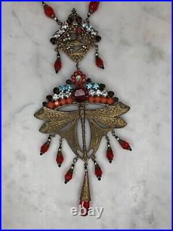 Womens Vintage Necklace Bohemian Glass Art Deco Egyptian Revival Filigree