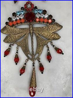 Womens Vintage Necklace Bohemian Glass Art Deco Egyptian Revival Filigree