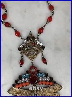 Womens Vintage Necklace Bohemian Glass Art Deco Egyptian Revival Filigree