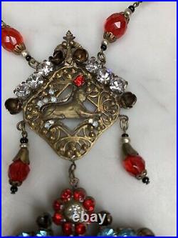 Womens Vintage Necklace Bohemian Glass Art Deco Egyptian Revival Filigree