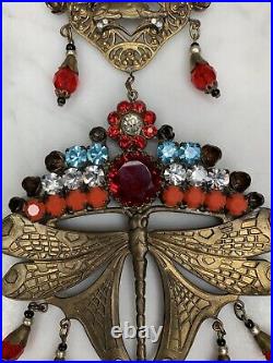 Womens Vintage Necklace Bohemian Glass Art Deco Egyptian Revival Filigree