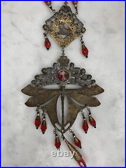 Womens Vintage Necklace Bohemian Glass Art Deco Egyptian Revival Filigree