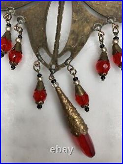 Womens Vintage Necklace Bohemian Glass Art Deco Egyptian Revival Filigree