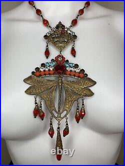 Womens Vintage Necklace Bohemian Glass Art Deco Egyptian Revival Filigree