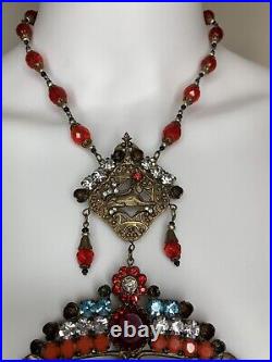 Womens Vintage Necklace Bohemian Glass Art Deco Egyptian Revival Filigree