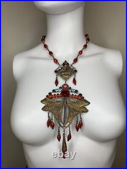 Womens Vintage Necklace Bohemian Glass Art Deco Egyptian Revival Filigree