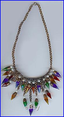 Wonderful Vintage 1930's Art Deco Brass & Multi Color Faceted Glass Necklace