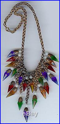 Wonderful Vintage 1930's Art Deco Brass & Multi Color Faceted Glass Necklace