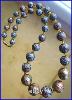 Wonderful, Vintage Venetian Feathered Lampwork Aventurine Glass Bead Necklace