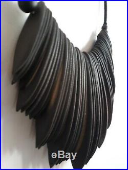 Wooden Cuttlefish And Bead Necklace Hand Crafted Black Tribal decor