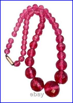 YUMMY Vintage Antique ART DECO Cranberry Glass Beaded Necklace 18 Heavy
